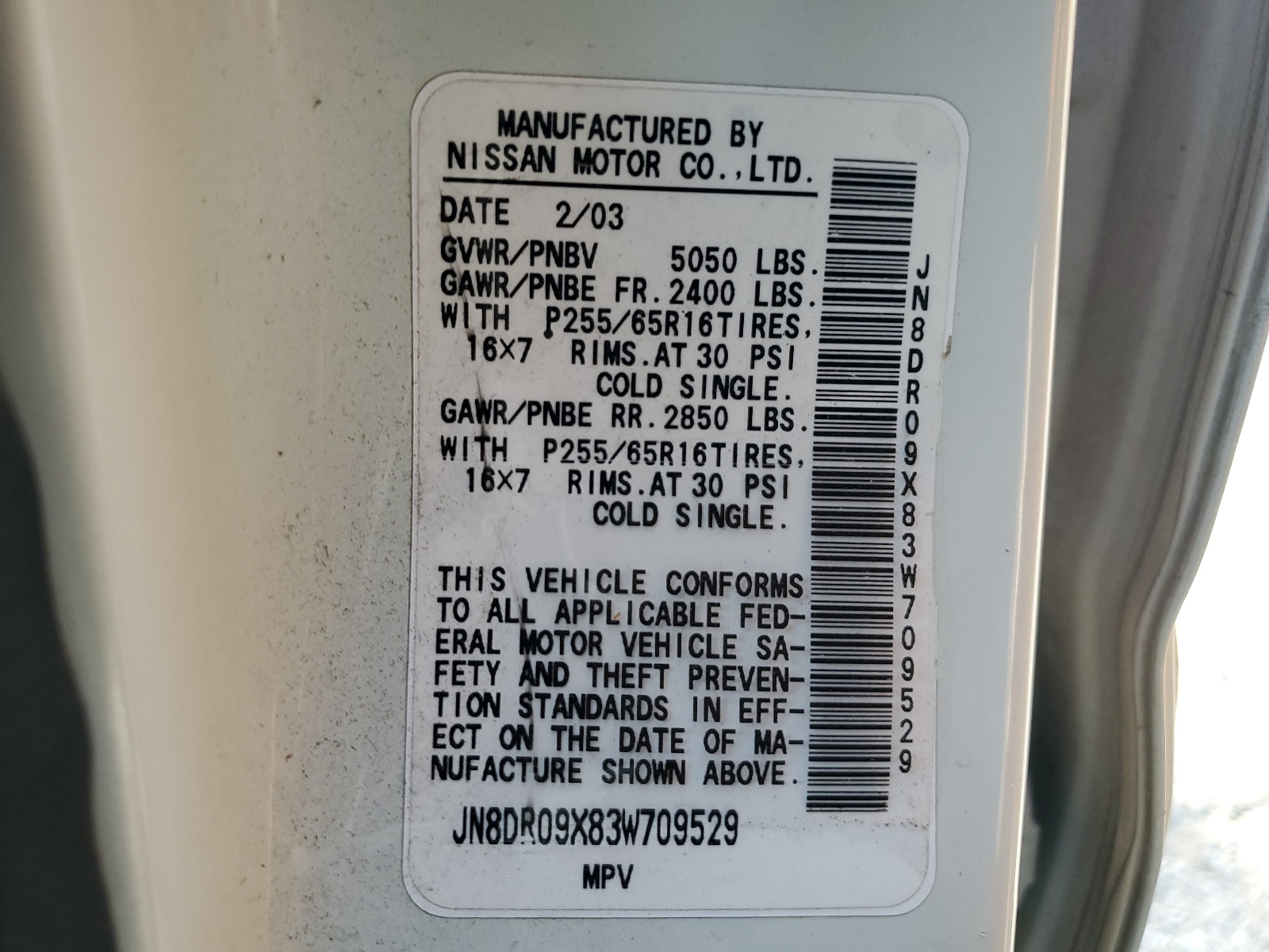 JN8DR09X83W709529 2003 Nissan Pathfinder Le