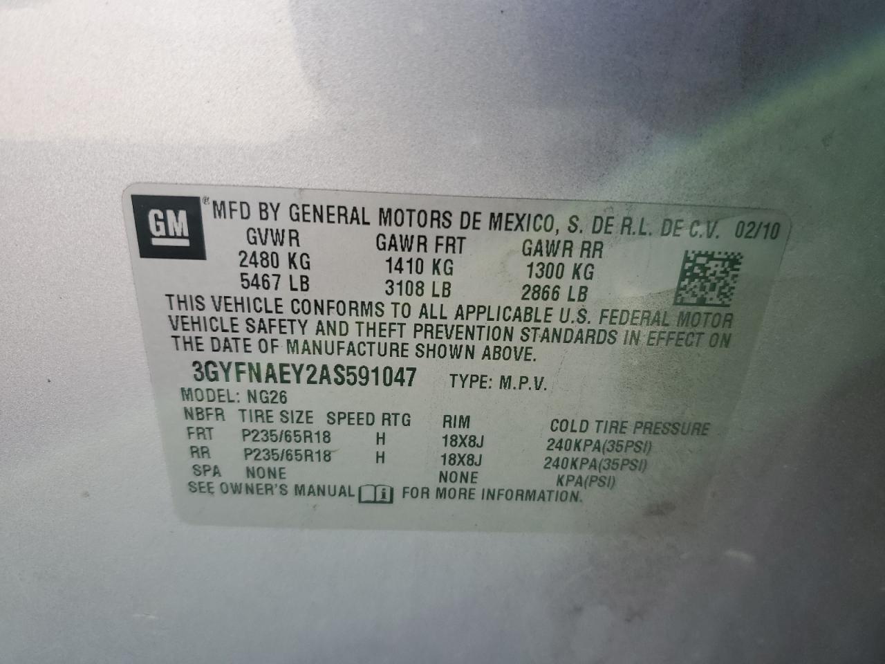 2010 Cadillac Srx Luxury Collection VIN: 3GYFNAEY2AS591047 Lot: 68715264