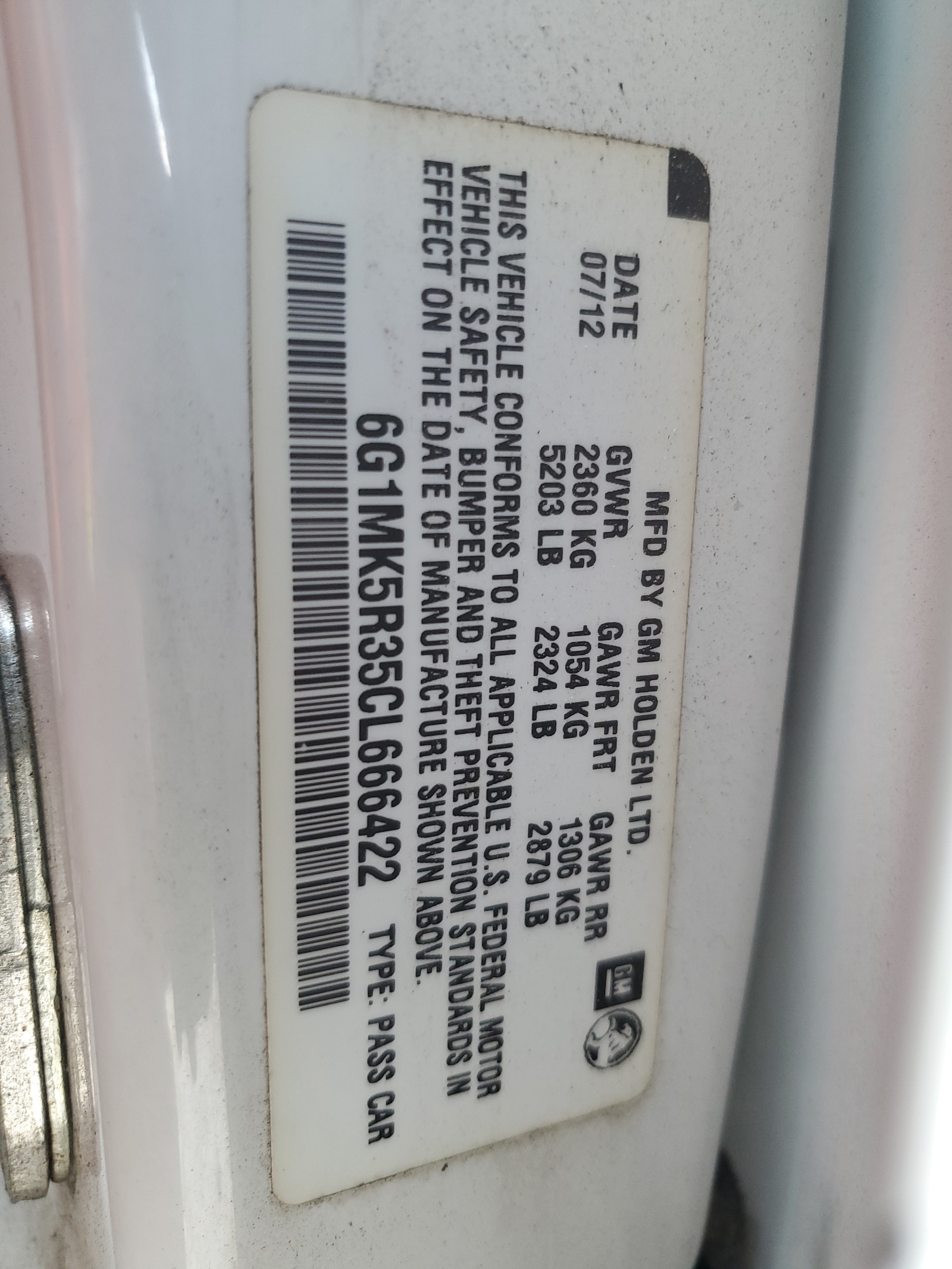 6G1MK5R35CL666422 2012 Chevrolet Caprice Police