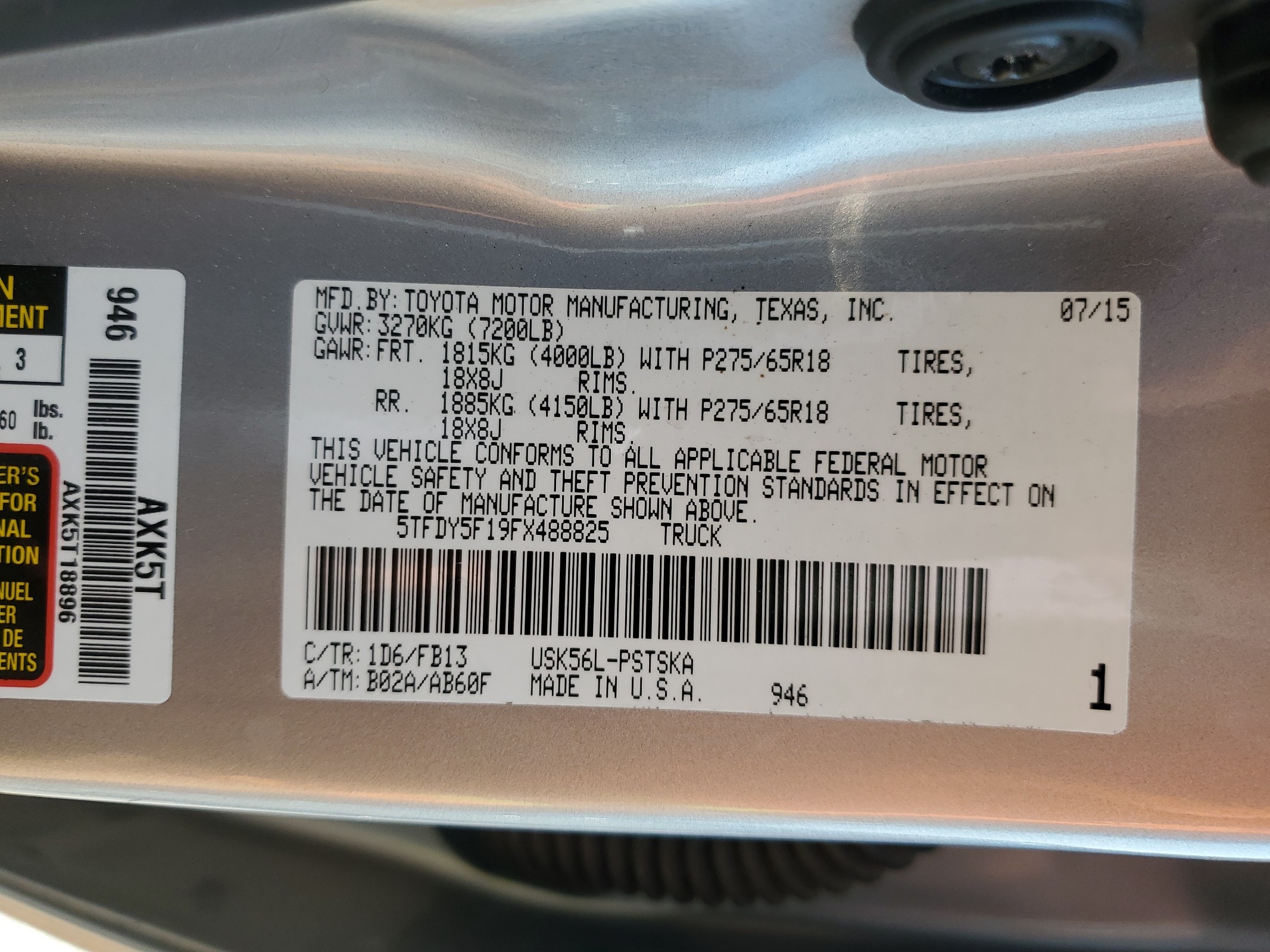 5TFDY5F19FX488825 2015 Toyota Tundra Crewmax Sr5