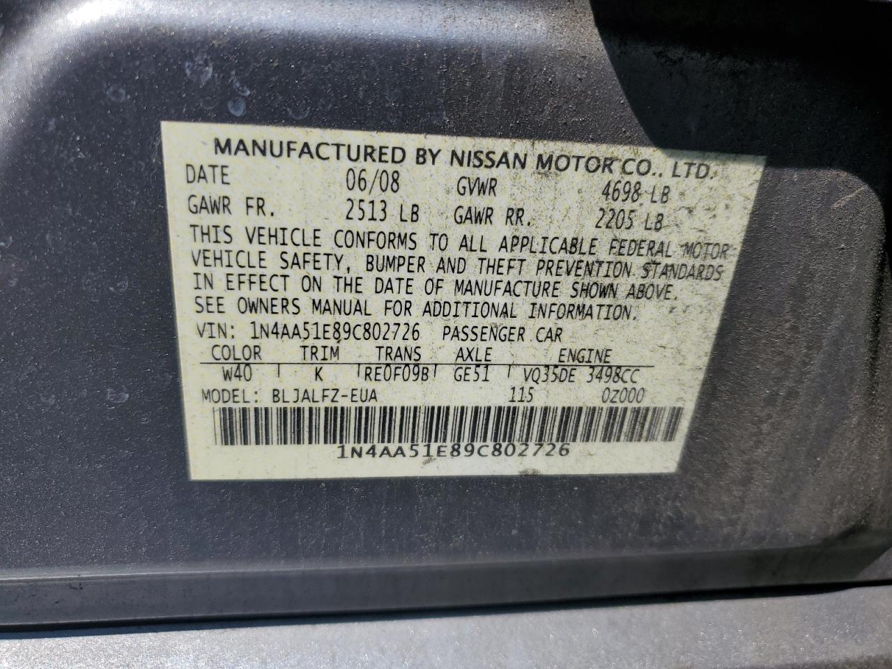 1N4AA51E89C802726 2009 Nissan Maxima S