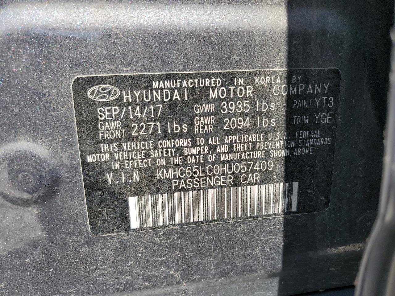 KMHC65LC0HU057409 2017 Hyundai Ioniq Blue