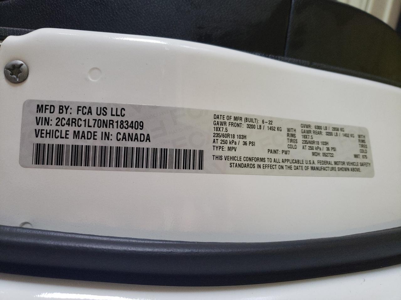 2022 Chrysler Pacifica Hybrid Touring L VIN: 2C4RC1L70NR183409 Lot: 65538194