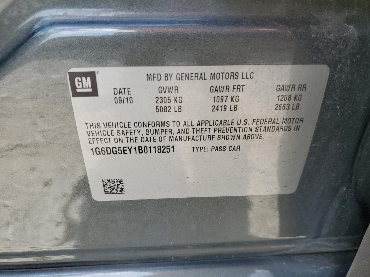 2011 Cadillac Cts Luxury Collection VIN: 1G6DG5EY1B0118251 Lot: 66356324