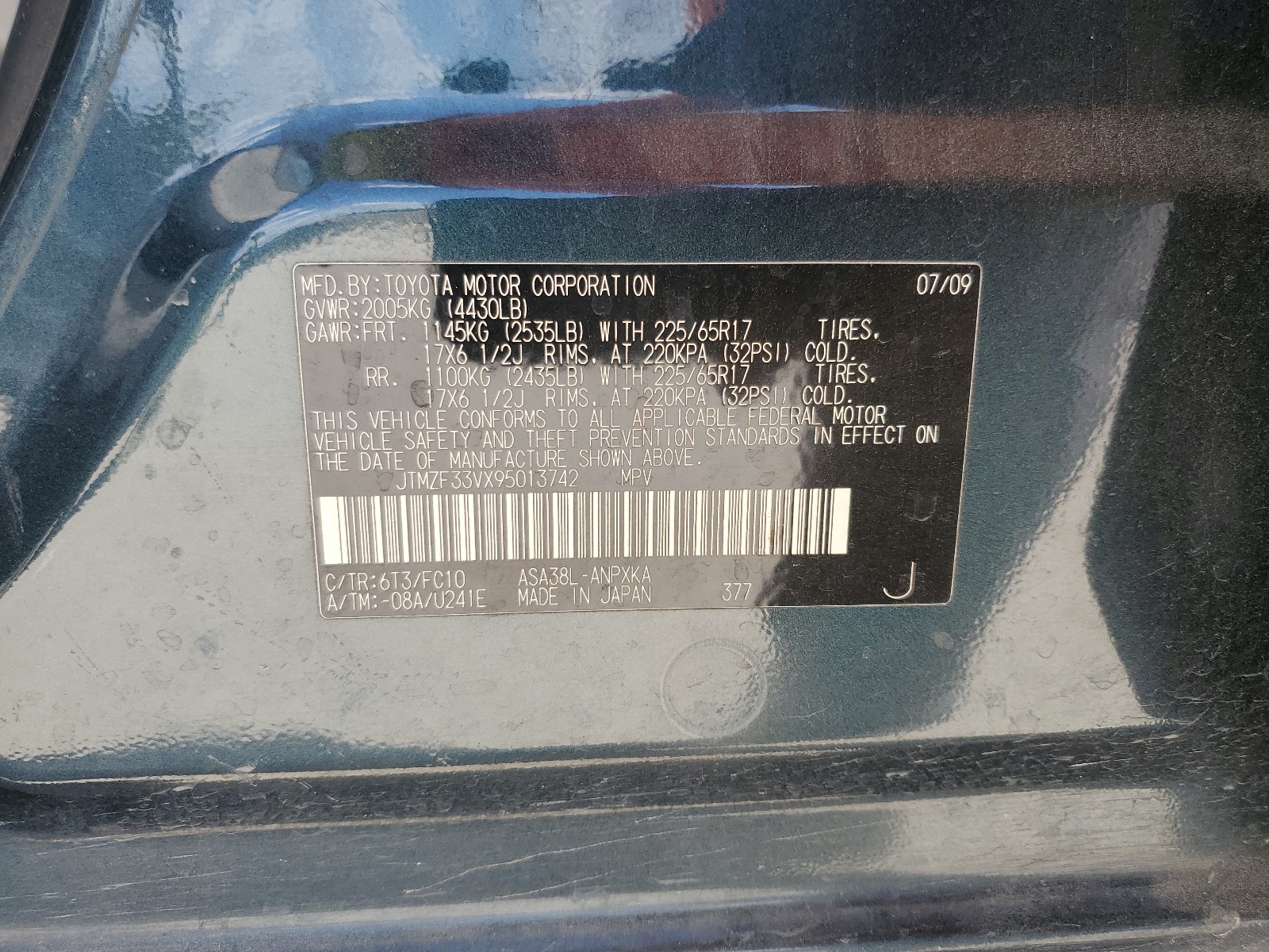 JTMZF33VX95013742 2009 Toyota Rav4