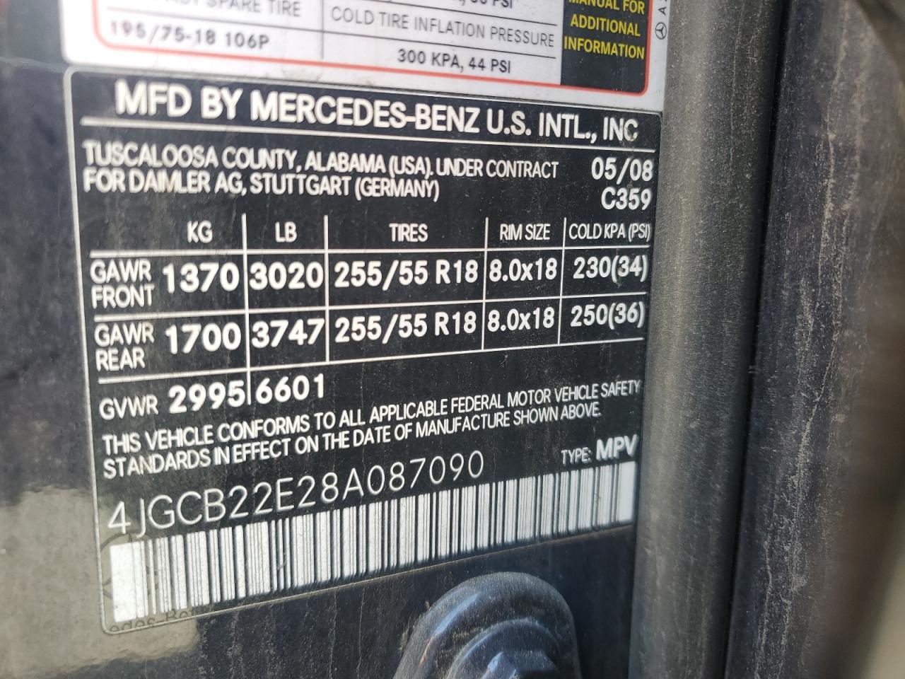 2008 Mercedes-Benz R 320 Cdi VIN: 4JGCB22E28A087090 Lot: 65794384