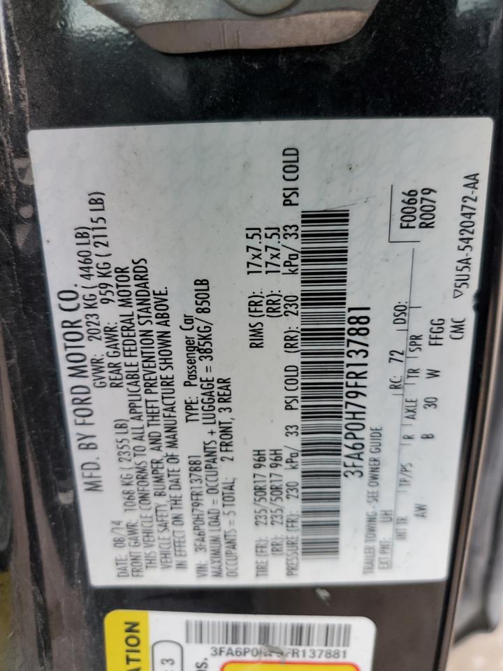 2015 Ford Fusion Se VIN: 3FA6P0H79FR137881 Lot: 65227774