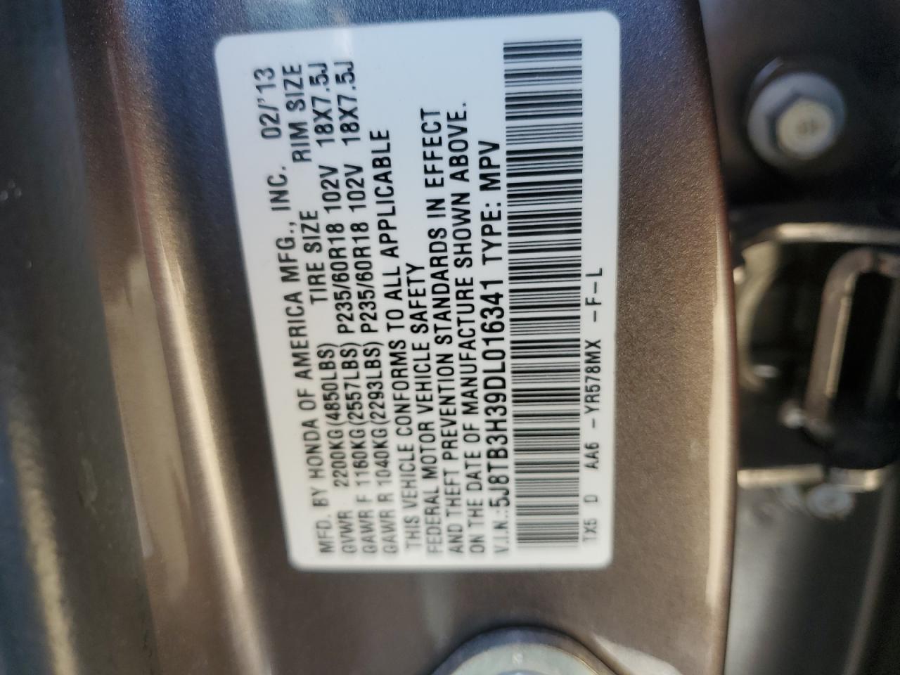 5J8TB3H39DL016341 2013 Acura Rdx