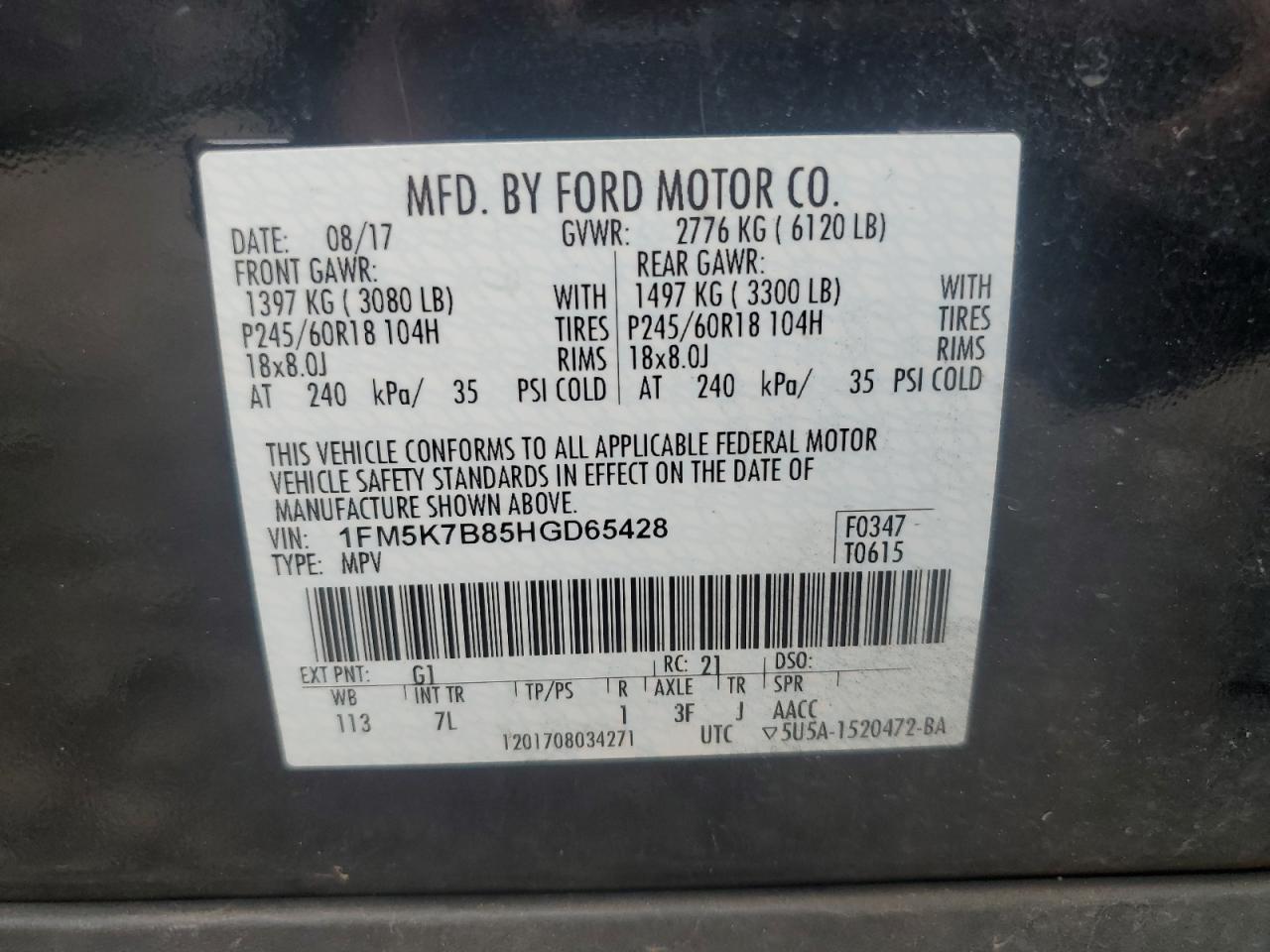 1FM5K7B85HGD65428 2017 Ford Explorer