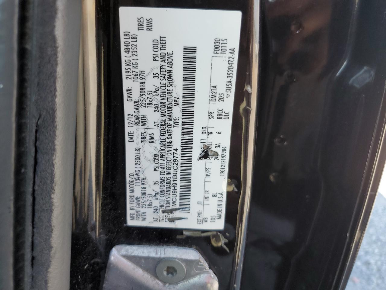 2013 Ford Escape Sel VIN: 1FMCU9H91DUC29774 Lot: 67487824