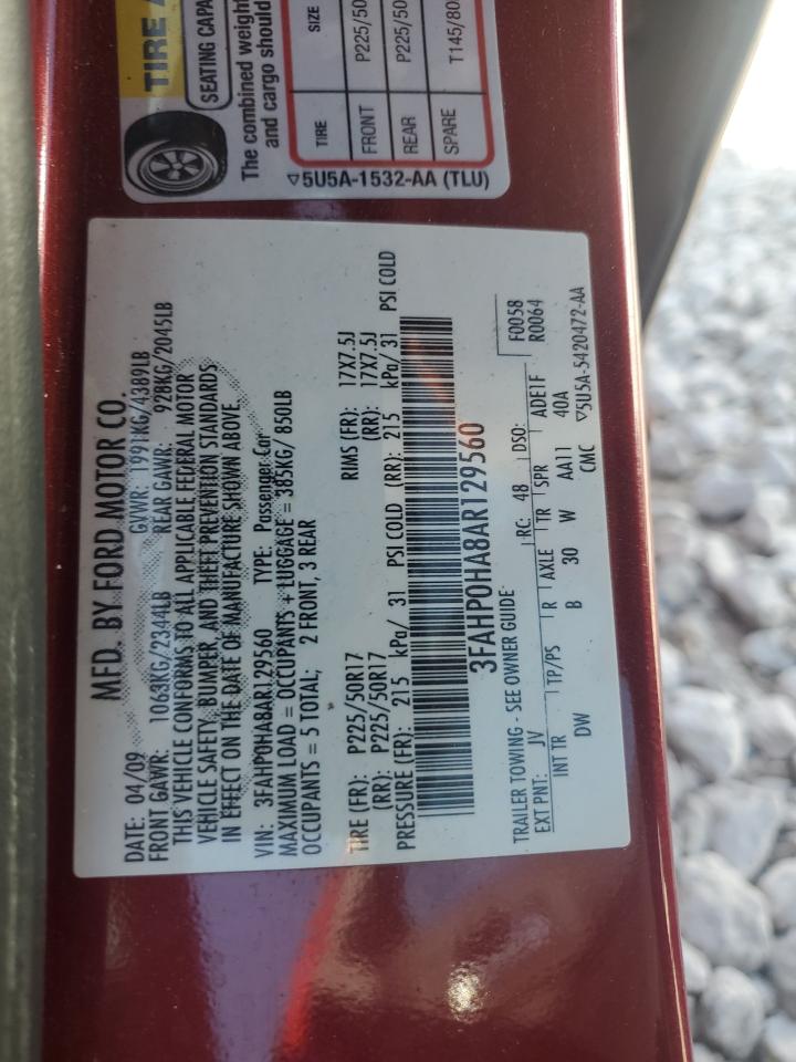 2010 Ford Fusion Se VIN: 3FAHP0HA8AR129560 Lot: 66877964