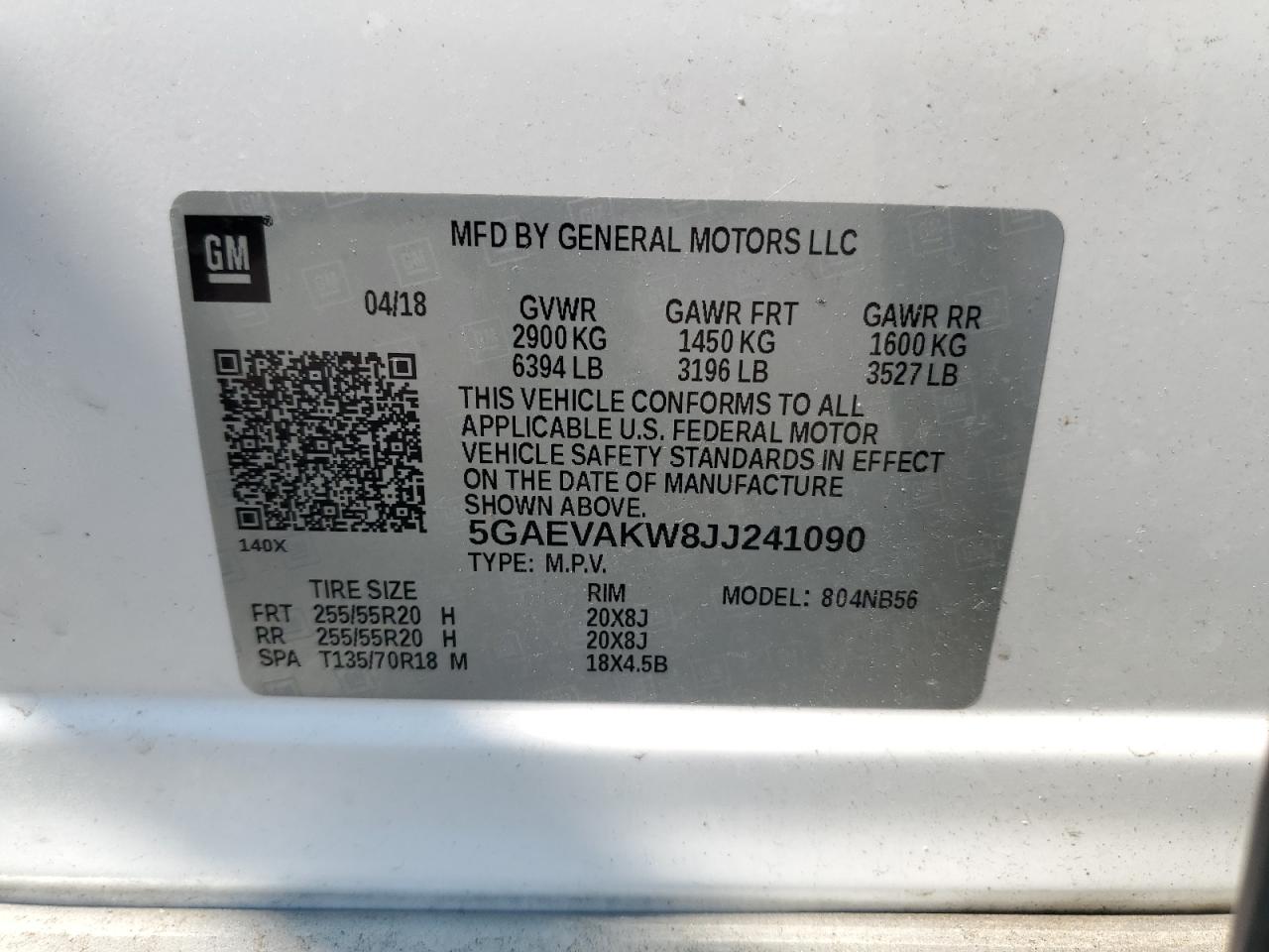 5GAEVAKW8JJ241090 2018 Buick Enclave Essence