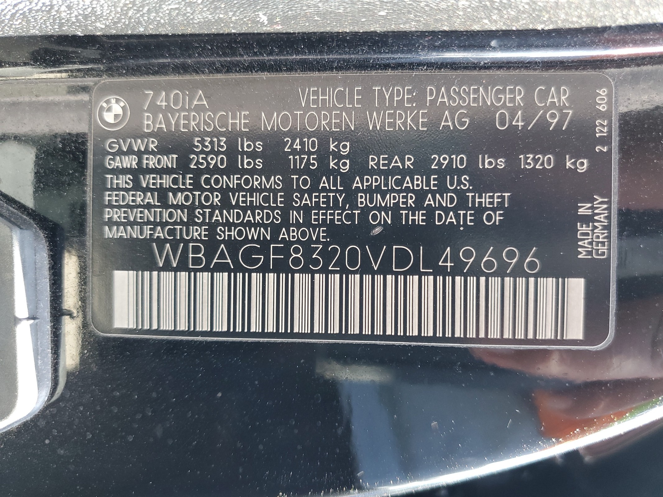 WBAGF8320VDL49696 1997 BMW 740 I Automatic
