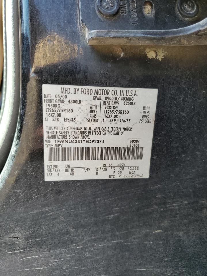 2000 Ford Excursion Limited VIN: 1FMNU43S1YED92074 Lot: 65238394