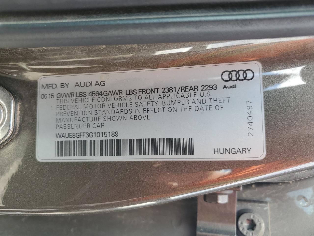 WAUE8GFF3G1015189 2016 Audi A3 Premium Plus