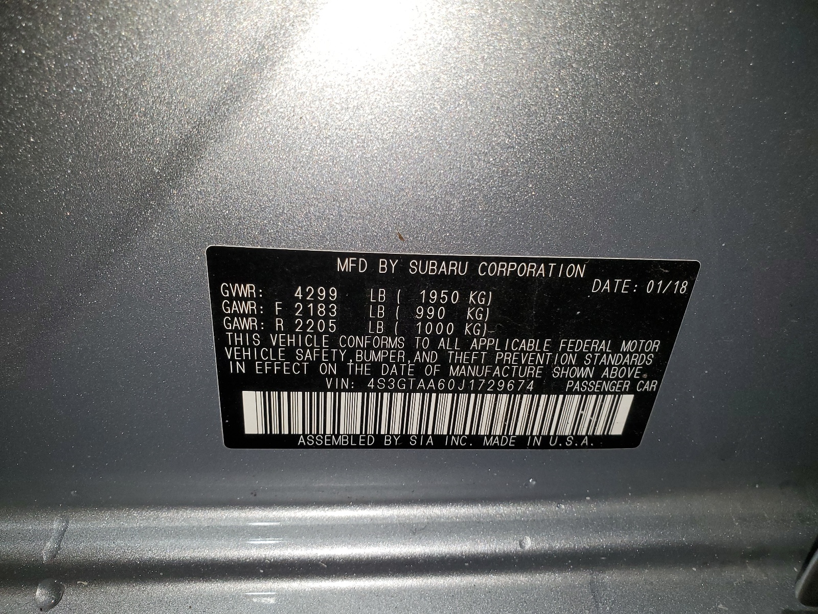 4S3GTAA60J1729674 2018 Subaru Impreza