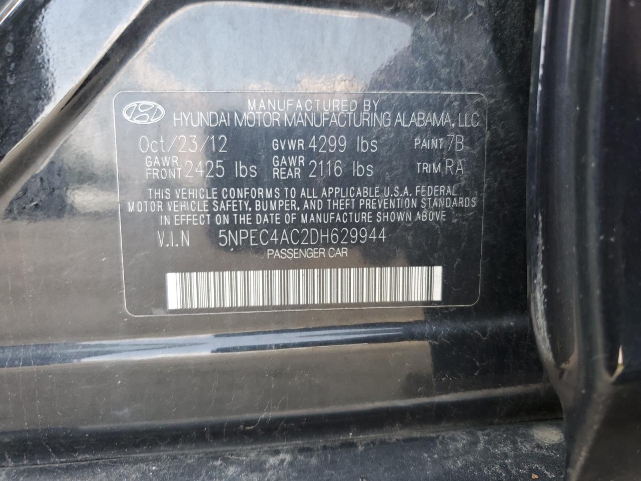 2013 Hyundai Sonata Se VIN: 5NPEC4AC2DH629944 Lot: 67120054