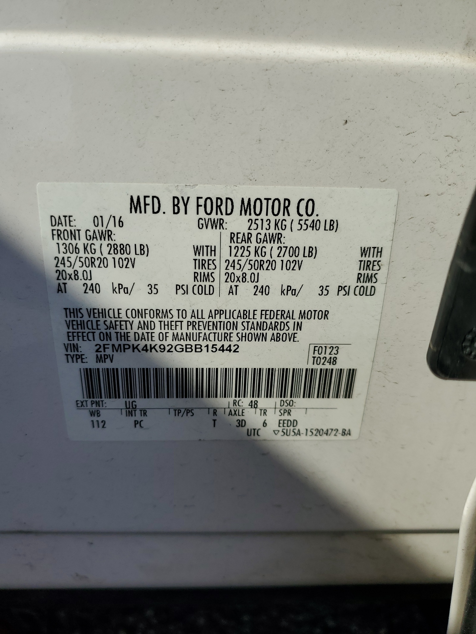 2FMPK4K92GBB15442 2016 Ford Edge Titanium
