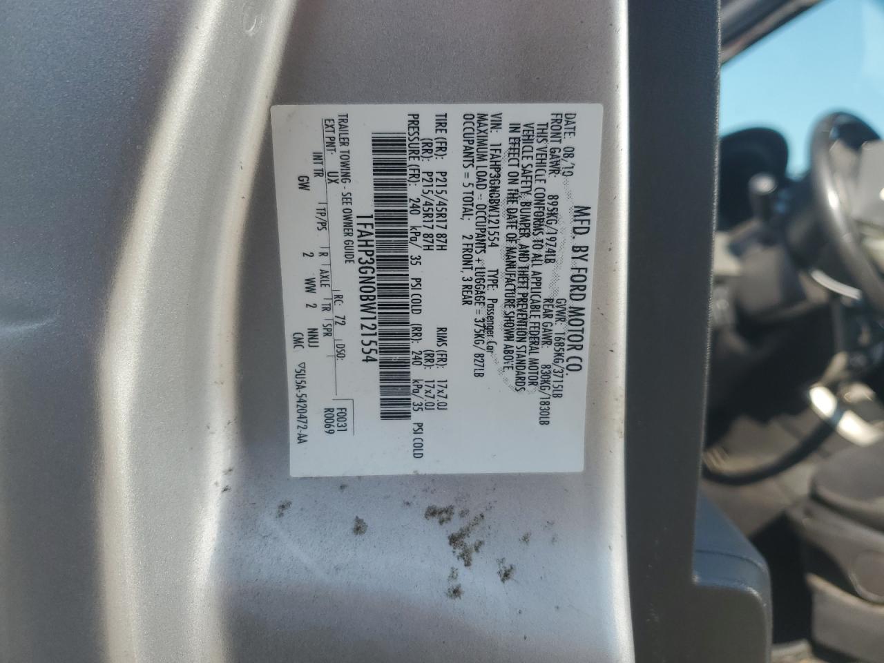 2011 Ford Focus Ses VIN: 1FAHP3GN0BW121554 Lot: 96892725