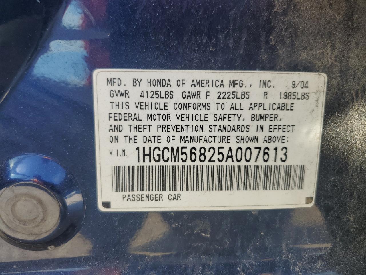 1HGCM56825A007613 2005 Honda Accord Ex