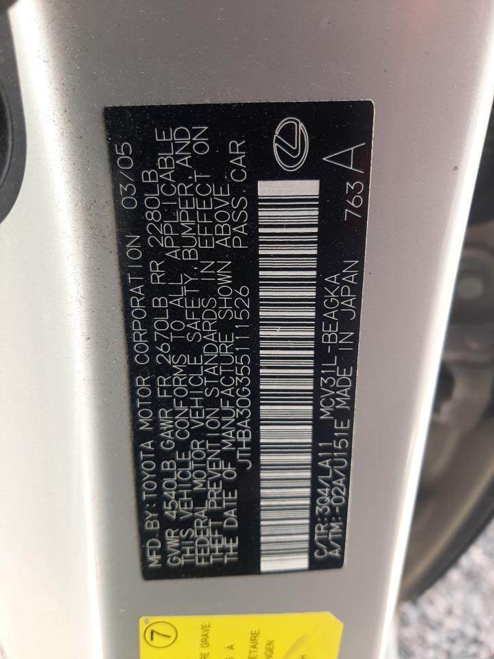 2005 Lexus Es 330 VIN: JTHBA30G355111526 Lot: 56538754