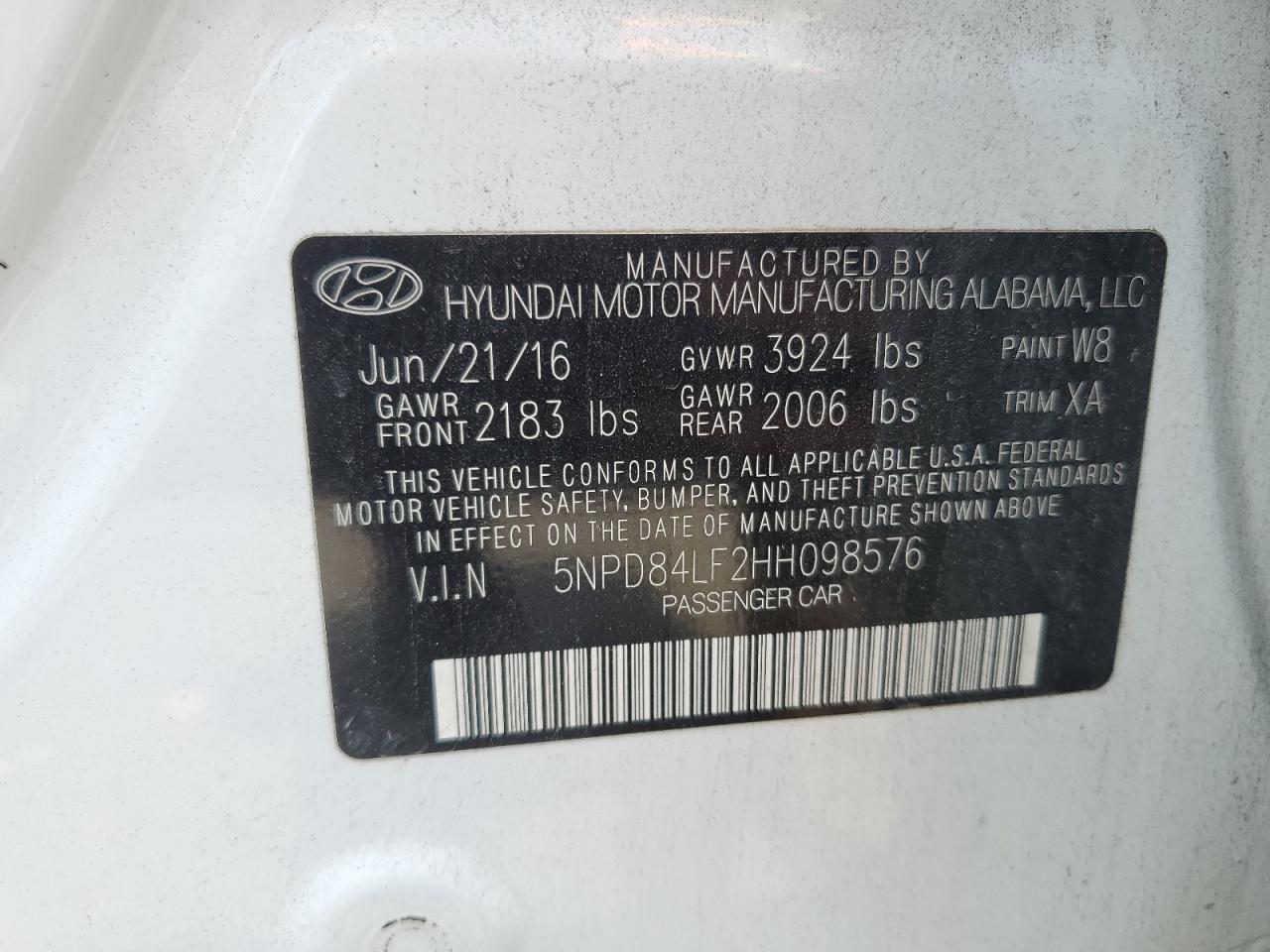 2017 Hyundai Elantra Se VIN: 5NPD84LF2HH098576 Lot: 66001364