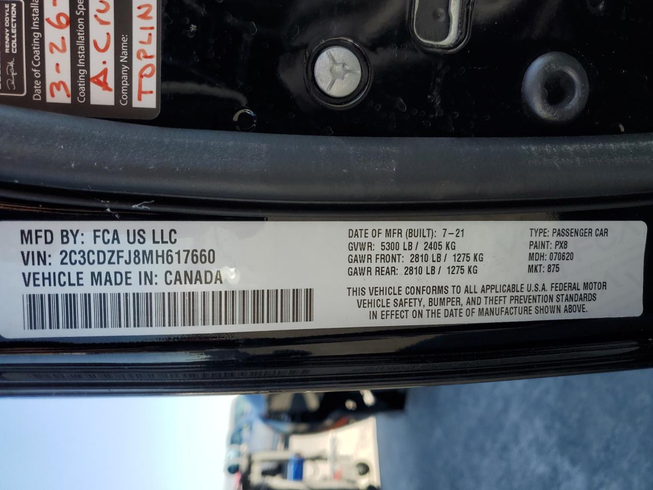 2021 Dodge Challenger R/T Scat Pack VIN: 2C3CDZFJ8MH617660 Lot: 67414324