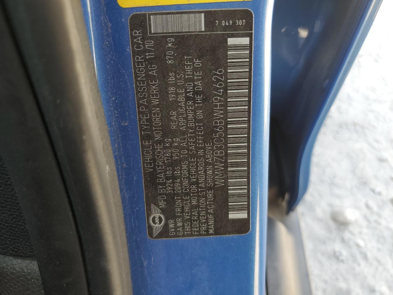 2011 Mini Cooper Countryman VIN: WMWZB3C56BWH94626 Lot: 68666244