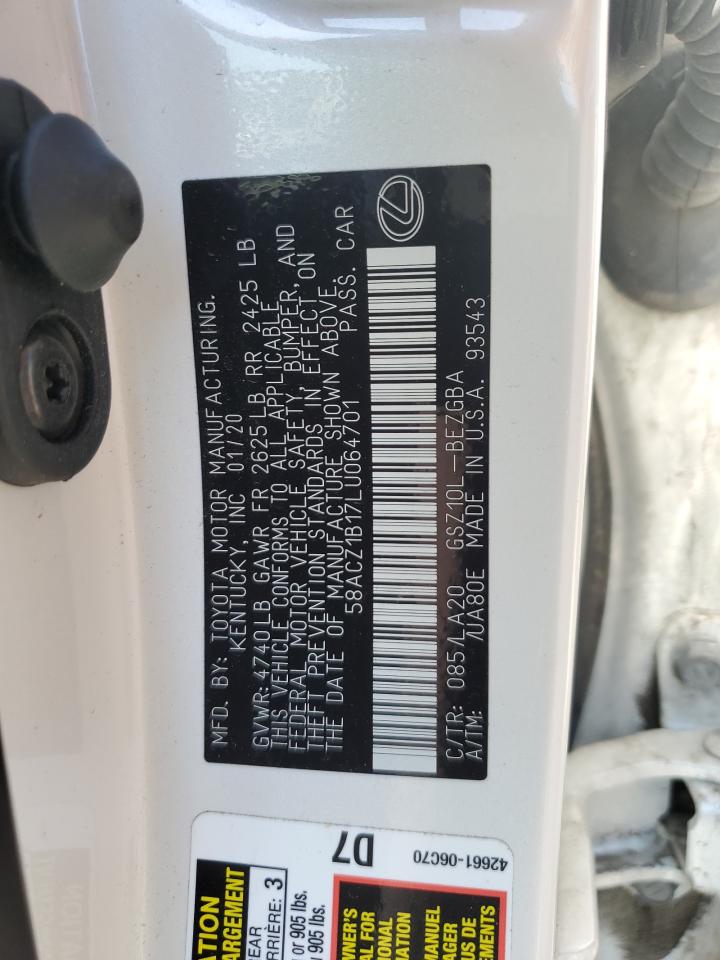 2020 Lexus Es 350 Base VIN: 58ACZ1B17LU064701 Lot: 65999784