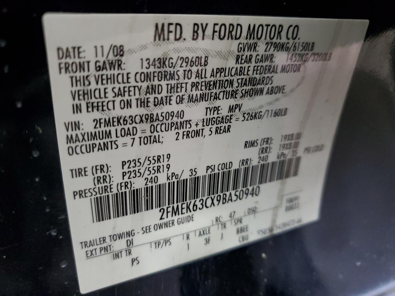 2FMEK63CX9BA50940 2009 Ford Flex Limited