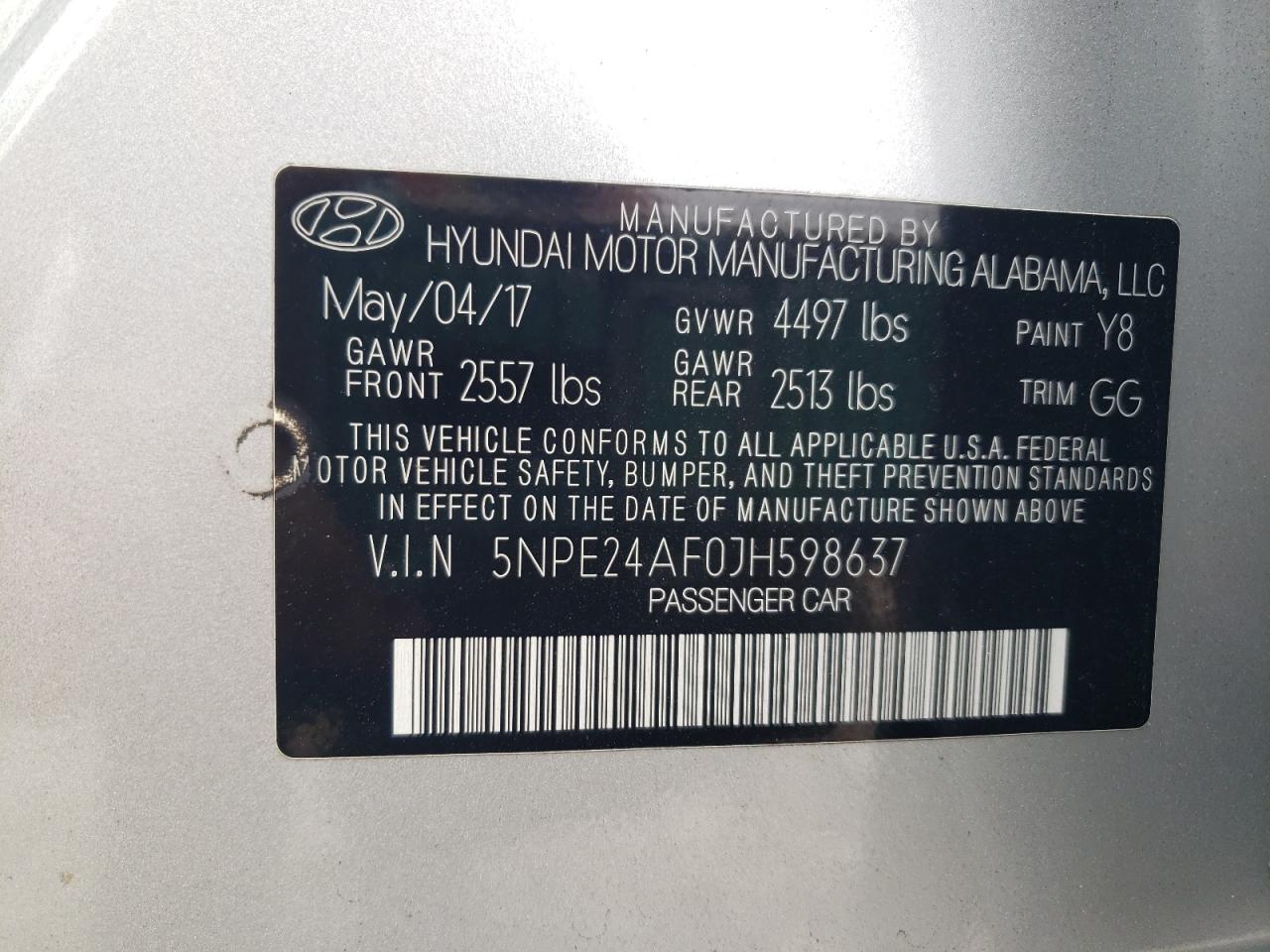 5NPE24AF0JH598637 2018 Hyundai Sonata Se