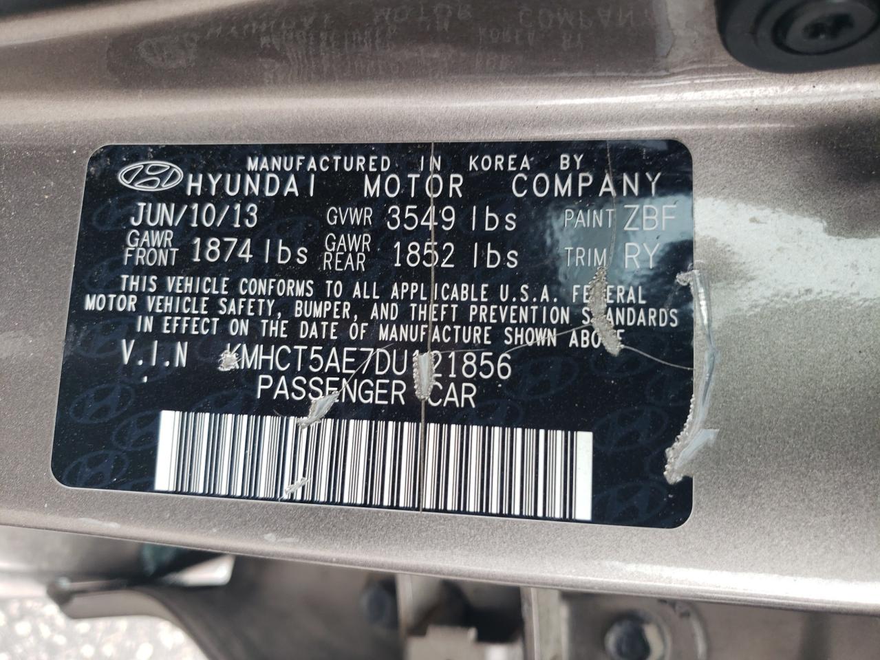 KMHCT5AE7DU121856 2013 Hyundai Accent Gls