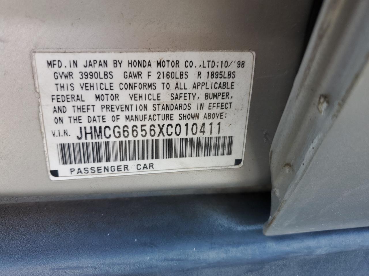 1999 Honda Accord Lx VIN: JHMCG6656XC010411 Lot: 68897354