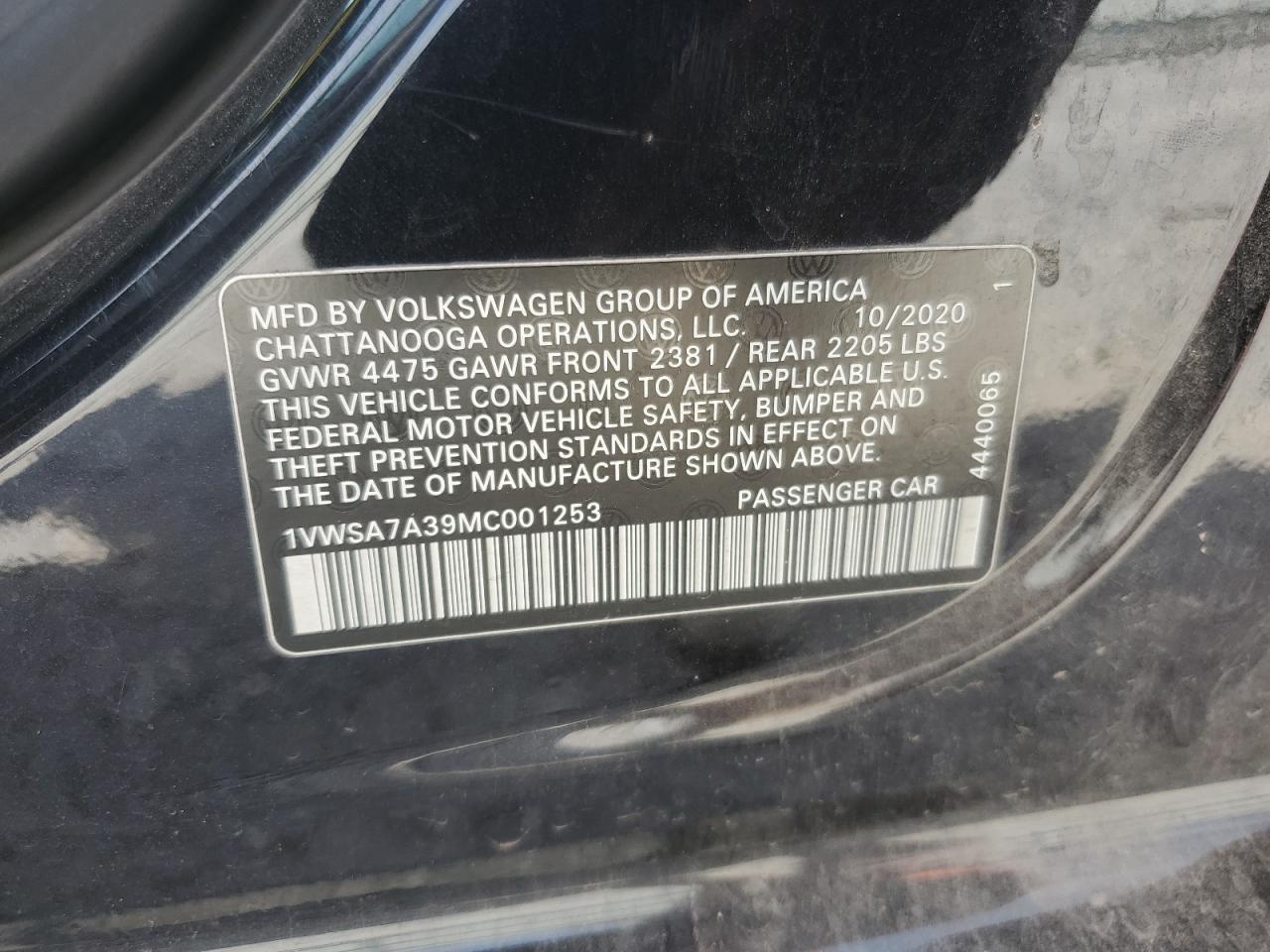 1VWSA7A39MC001253 2021 Volkswagen Passat Se