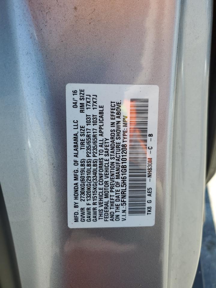 5FNRL5H61GB101208 2016 Honda Odyssey Exl