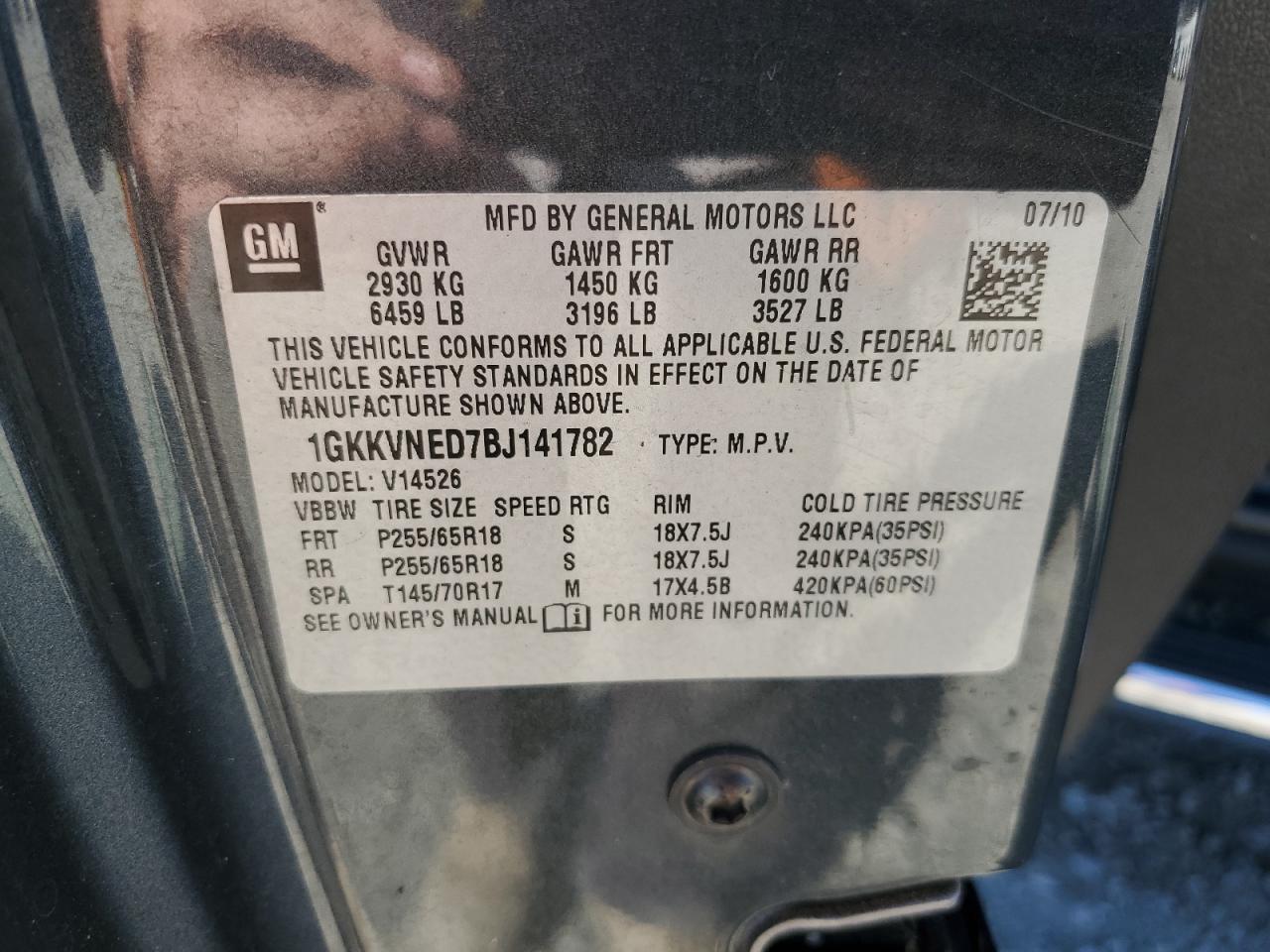 2011 GMC Acadia Sle VIN: 1GKKVNED7BJ141782 Lot: 69587364