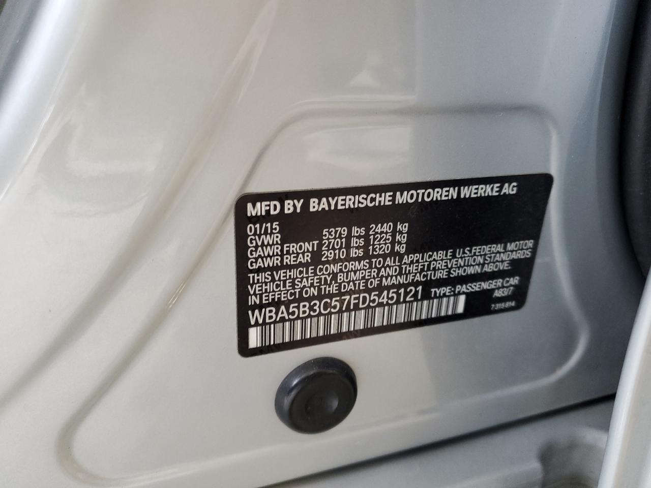 2015 BMW 535 Xi VIN: WBA5B3C57FD545121 Lot: 65446384