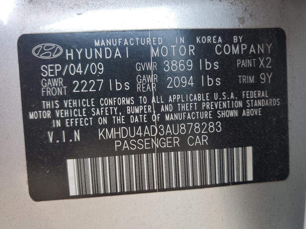 2010 Hyundai Elantra Blue VIN: KMHDU4AD3AU878283 Lot: 64244204