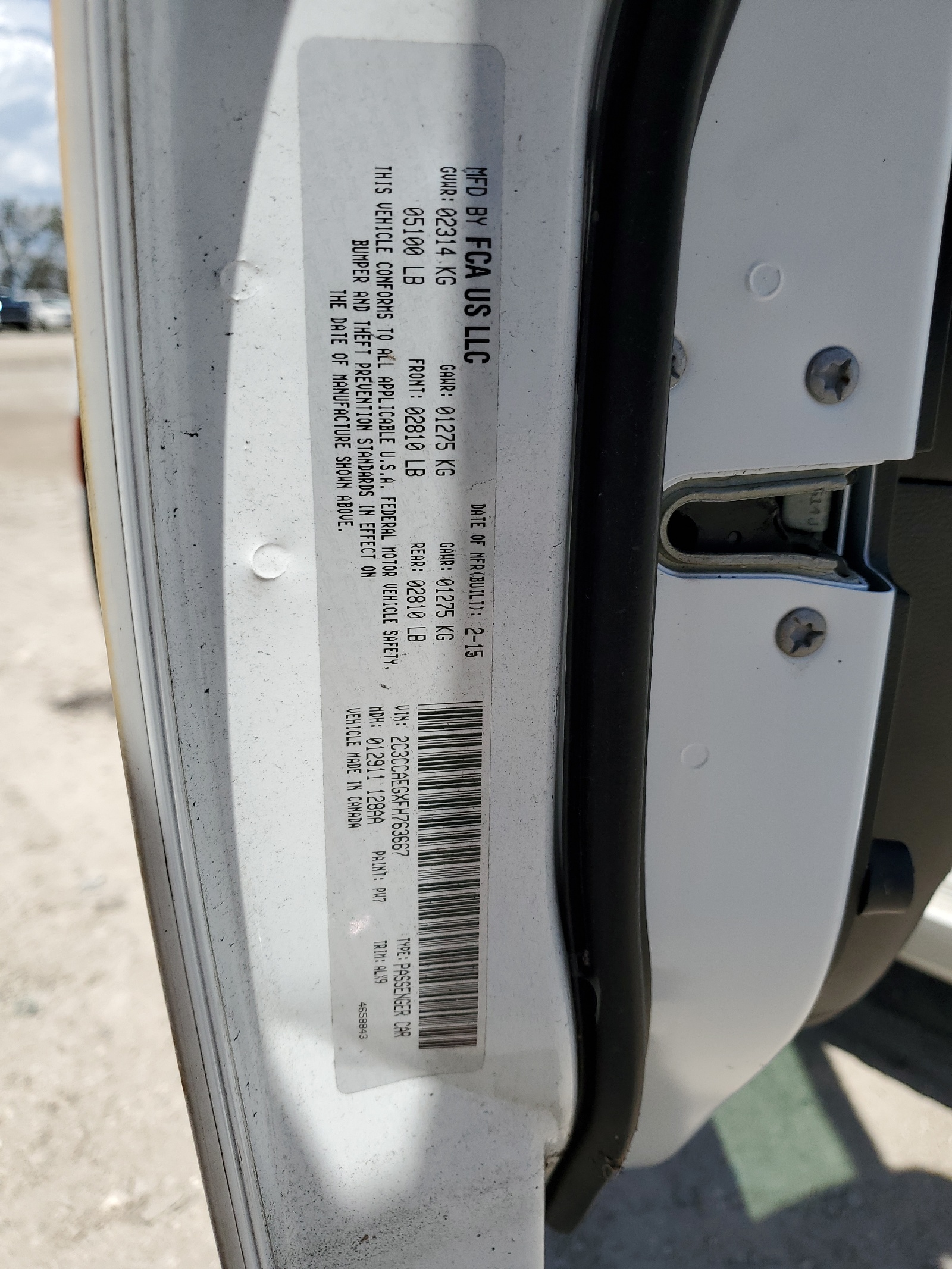 2C3CCAEGXFH763667 2015 Chrysler 300C