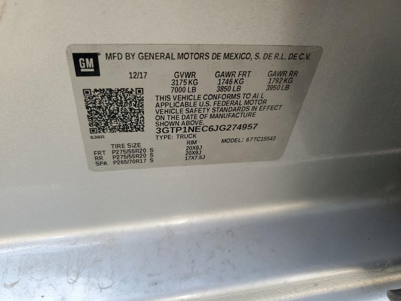 2018 GMC Sierra C1500 Slt VIN: 3GTP1NEC6JG274957 Lot: 65600074