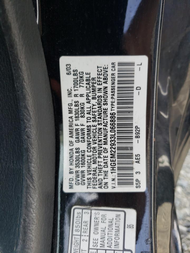 2003 Honda Civic Ex VIN: 1HGEM22933L066886 Lot: 65392064