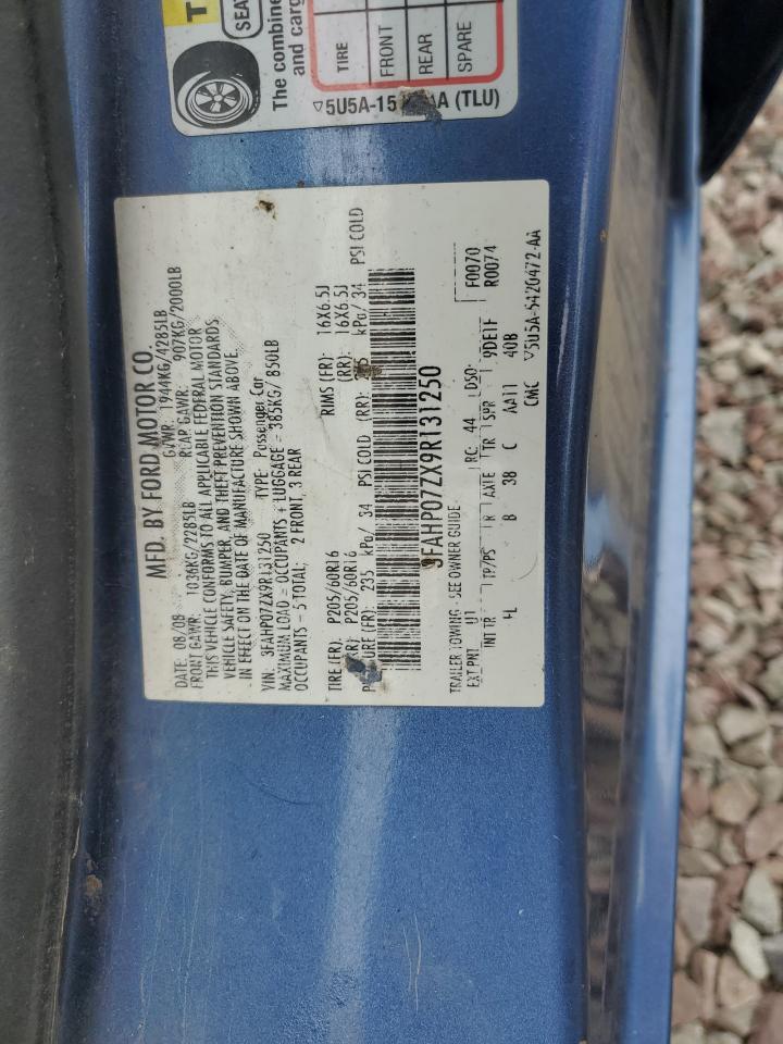 2009 Ford Fusion Se VIN: 3FAHP07ZX9R131250 Lot: 65459574