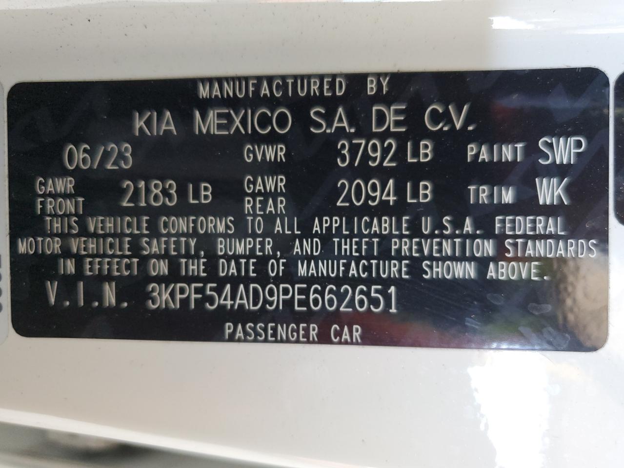 2023 Kia Forte Gt Line VIN: 3KPF54AD9PE662651 Lot: 65288774