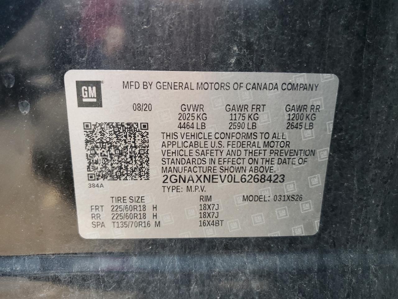 2GNAXNEV0L6268423 2020 CHEVROLET EQUINOX - Image 12