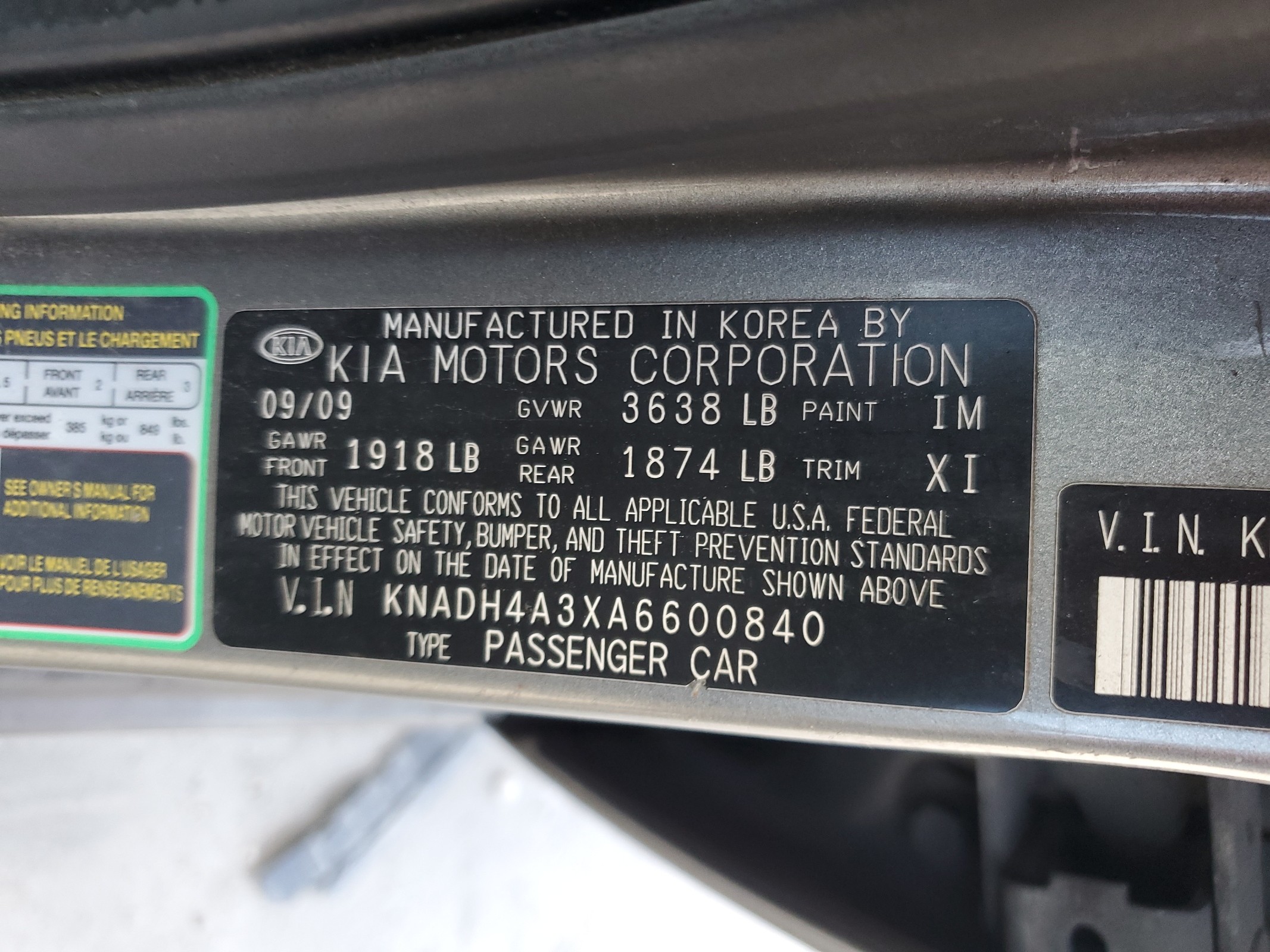 KNADH4A3XA6600840 2010 Kia Rio Lx