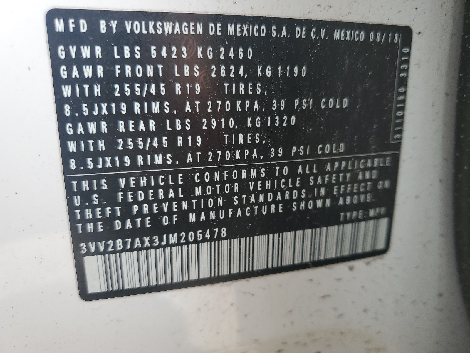 3VV2B7AX3JM205478 2018 Volkswagen Tiguan Se