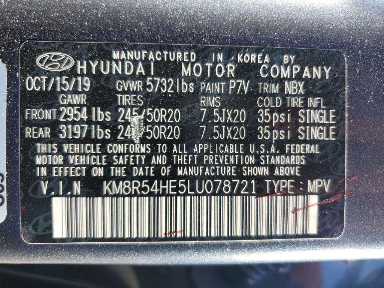 2020 Hyundai Palisade Limited VIN: KM8R54HE5LU078721 Lot: 69261974