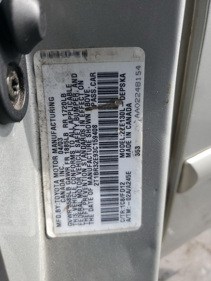 2003 Toyota Corolla Ce VIN: 2T1BR32E93C159408 Lot: 66301834