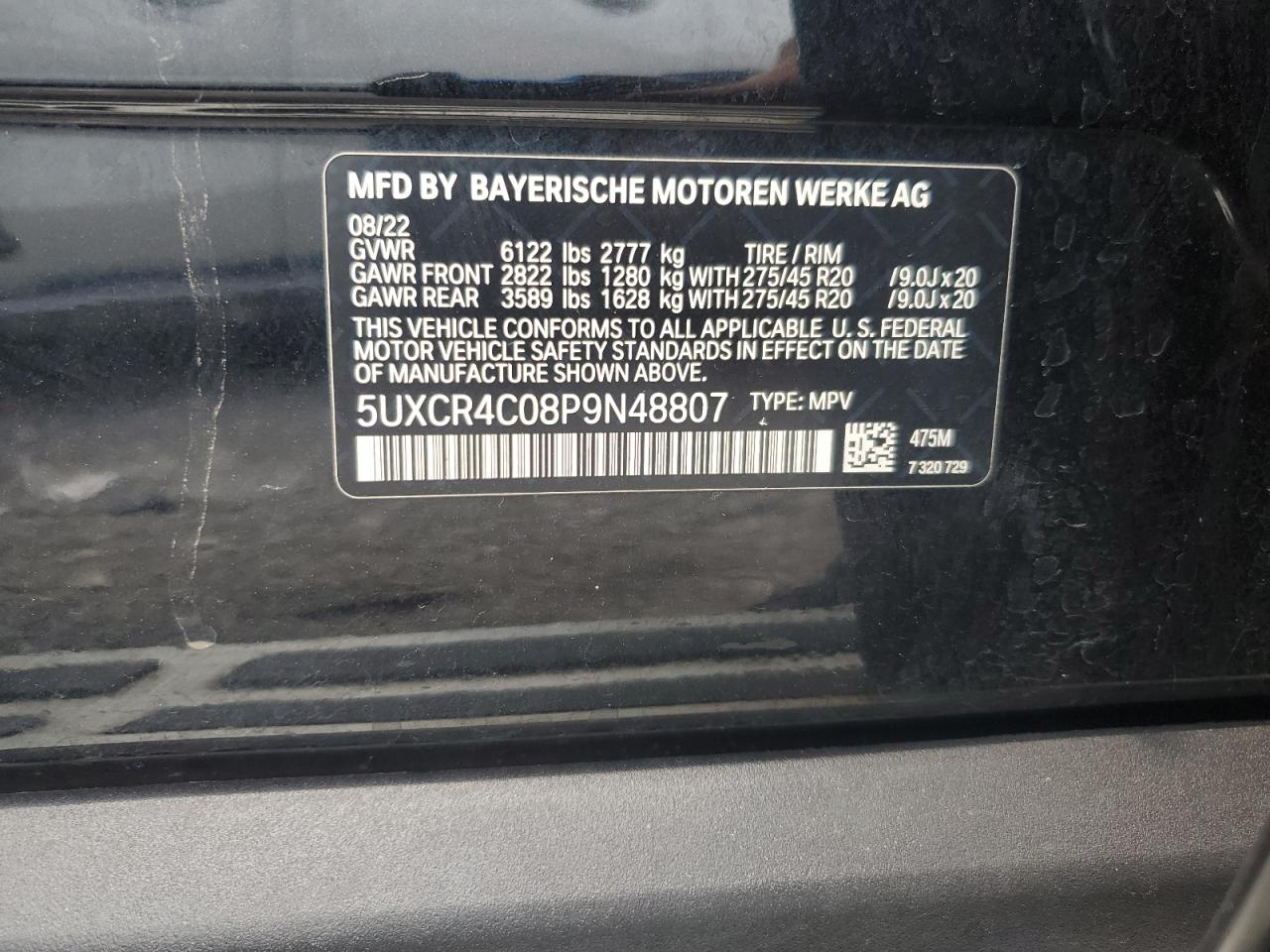 2023 BMW X5 Sdrive 40I VIN: 5UXCR4C08P9N48807 Lot: 67303184