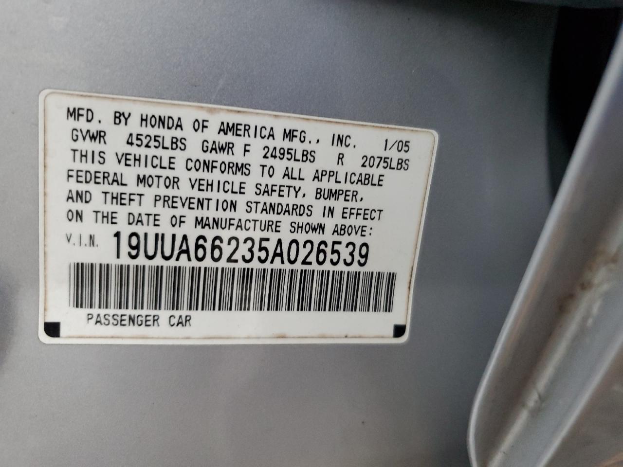 19UUA66235A026539 2005 Acura Tl